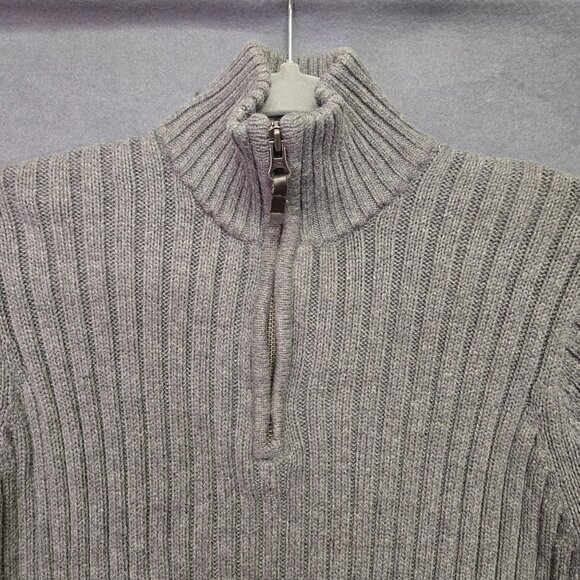 Vintage Y2K Old Navy Preppy Gray Ribbed Half-Zip Cotton Sweater Pullover - Picture 5 of 9